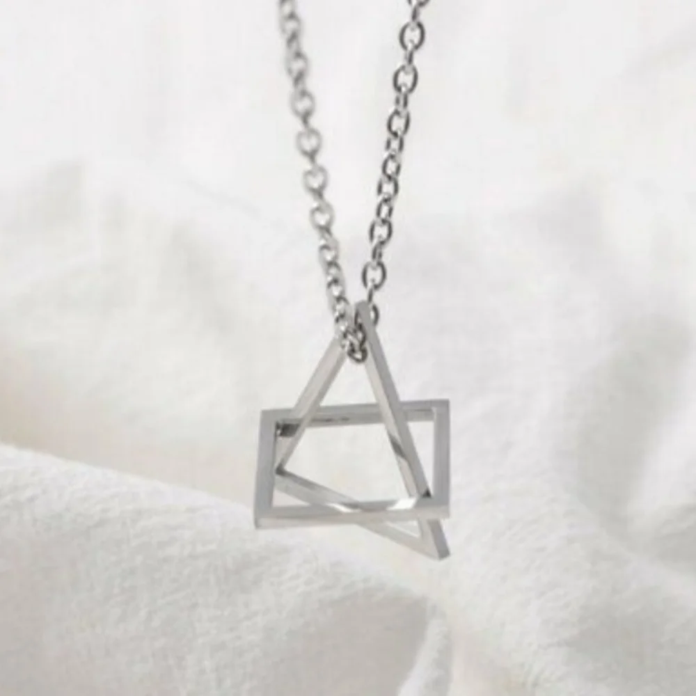 Geometric Hollow Triangular Chain Pendant Necklace Men/Women - Picture 5 of 16